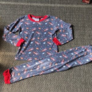 Kids Rocket Print Pajama Set - Navy with Red Trim